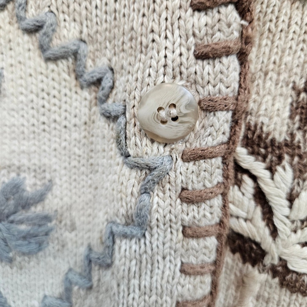 Petite Sophisticate Vintage Knit Sweater Vest Botanical Patchwork Tan Small D36 - Picture 4 of 9